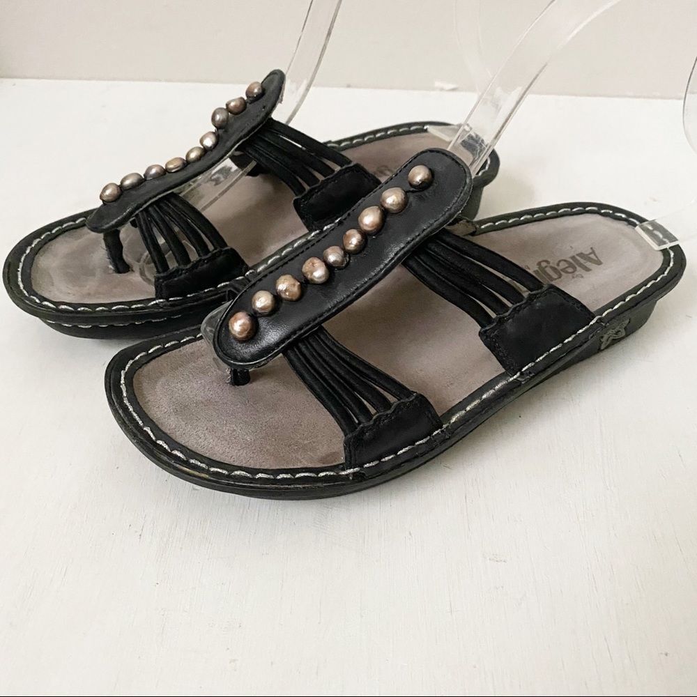 Alegria Pisa Black Burnish Leather Sandals Size 36